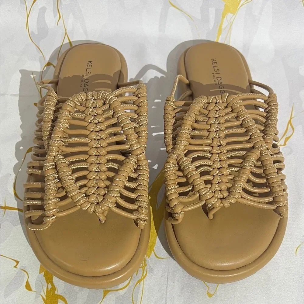 * Kelsi DaggerโBrooklyn Mira Fisherman Sandal in taupe sued